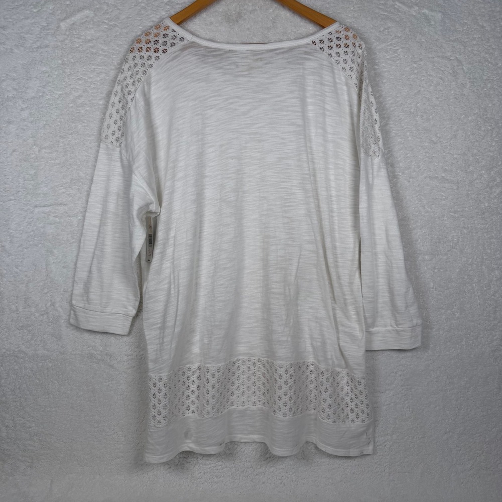 New Directions Top Women 2X White Weekend Lace Trim 3/4 Sleeve Slub Knit 1706555 - Picture 3 of 9